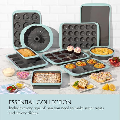 Chicago Metallic 8x8 Square Silicone Cake Pan, Blue - Nonstick Baking Pan for Brownies, Cakes and More, Wire-Reinforced Rim, Flexible, Oven Safe to 428F, Dishwasher Safe