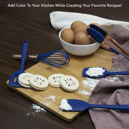 COOK WITH COLOR Silicone Cooking Utensils, Kitchen Utensil Set, Easy to Clean Silicone Kitchen Utensils, Cooking Utensils for Nonstick Cookware, Kitchen Gadgets Set, Mini, Navy