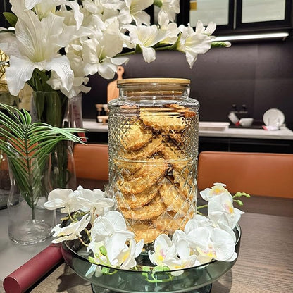 1 Gallon Large Airtight Glass Storage Jars with Bamboo Lid, Kitchen Pantry & Bathroom Laundry Room Organizer Canisters for Flour, Sugar, Cookie, Pasta, Rice, Snack, Coffee Bean, Tea, Spice, Cereal