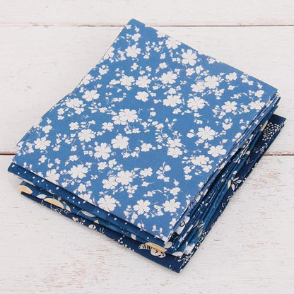 Threadart Exclusive 5 Fat Quarter Bundles - Dark Blue Vintage Prints 100% Cotton Fabric - Premium 100% Cotton Quilting Fabric - No Duplicates - Full Size Fat Quarters 18"x21" - Dark Blue