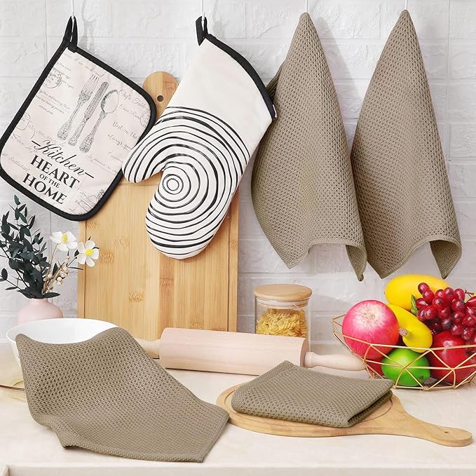 Homaxy 100% Cotton Waffle Weave Kitchen Dish Cloths, Ultra Soft Absorbent Quick Drying Dish Towels, 12 x 12 Inches, 24-Pack, Tan