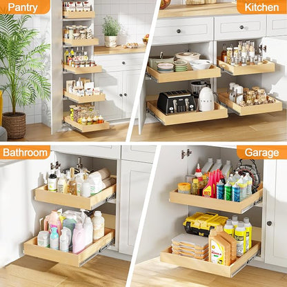 Pull Out Cabinet Organizer, 32" W x 21" D Soft Close Pull Out Drawers for Cabinets with Heavy Duty Slides, Wood Slide Out Drawers for Kitchen Cabinets