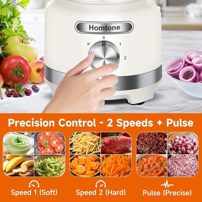 Homtone Food Processor, Large 16 Cup 9-in-1 Veggie/Meat Processor for French Fry Cutting, Slicing, Shredding, Chopping, Dough Kneading & Emulsifying, Easy Meals prep for Family, Party & Week, Beige