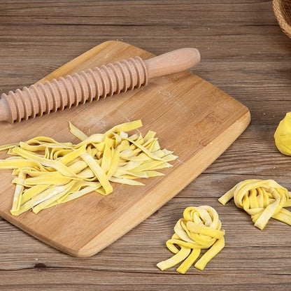 Beech Wood 7mm Fettuccine Pasta Cutter Noodle Lattice Roller Docker Dough Cutter Wooden Rolling Pin Spaghetti Pasta Maker Beechwood Noodle Cutter Rolling Pin Kitchen Cooking Tools