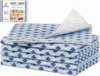 Cooyes 6 Pack 12" × 24" Cloth Shelf Liners for Kitchen Cabinet, Non-Slip Refrigerator Liners Machine Washable, Refrigerator Drawer Mats for Glass Shelves and Kitchen Cabinets, (Light Blue)