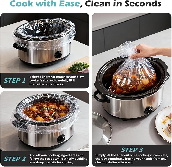 KOOC Slow Cooker Liners, 30 count 14" x 22" Extra Large Size Cooking Bags Fits 6-10 Quart Pots, Disposable Cooking Trays Suitable for Oval & Round & Retangular Pot