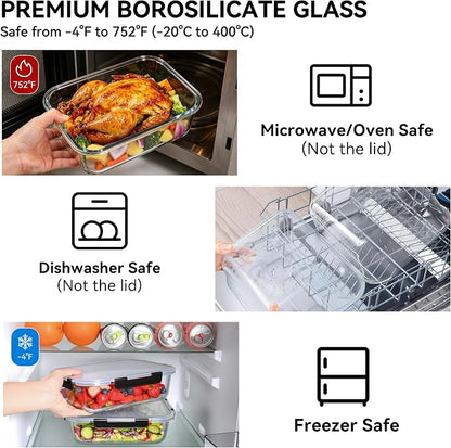GEHE 2 Pack 78oz Large Glass Storage Containers with Lids, Meal Prep Container, Glass Food Storage Containers for Roasting, Serving, Leakproof, Microwave, Freezer and Dishwasher Safe, BPA Free