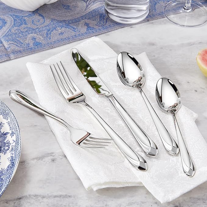 KEAWELL Premium Astra 8-Piece 8.3 inch Dinner Fork Set – 18/10 Stainless Steel Mirror-Finished Silverware with Diamond-Faceted Handles, Comfortable Grip and Dishwasher Safe (8, Dinner Forks)