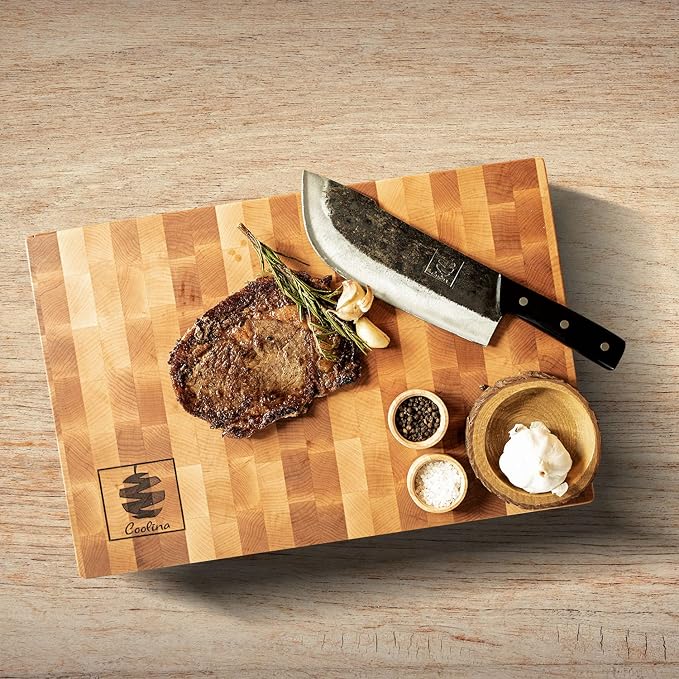 COOLINA Daozi 8" Butcher Knife, Hand-Forged High-Carbon Steel Cleaver for Heavy-Duty Meat Cutting, Slicing, Chopping, Brisket & BBQ, Full-Tang Forged Blade with Ergonomic Wood Handle