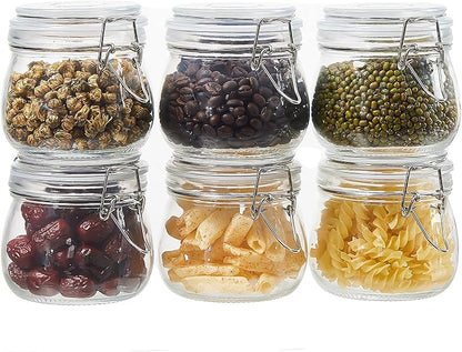 BJONKZ 6 Pack 17 oz Glass Jars with Airtight Lids – Food Storage Containers with Preserving Seal Wire Clip Fastening, Glass Canisters for Kitchen Canning Flour, Cereal, Sugar, Beans (17oz*6)