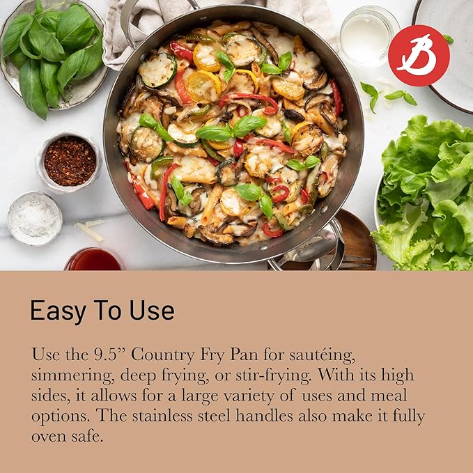 de Buyer MINERAL B Carbon Steel Country Fry Pan with 2 Handles - 9.5” Diameter, 6.9” Cooking Surface - Ideal for Sauteing, Simmering, Deep & Stir Frying - Naturally Non-Stick Finish - Made in France