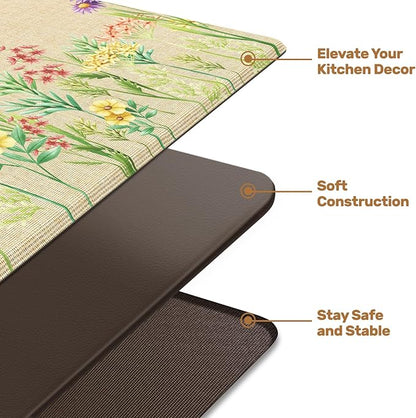 Kitchen Mats for Floor, 2-Piece Anti-Fatigue Waterproof Kitchen Rugs for Apartment Decor, Easy-Clean Standing Mat with Non-Slip Back for Home, Office, Laundry (17.3"×59" +17.3"×30")