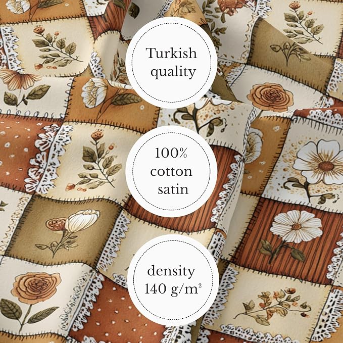 100% Cotton Fabric by the Yard – Turkish Quality Quilting & Sewing Fabric, 1 Yard x 1.69 Yards Wide, Patchwork Cotton for Crafts