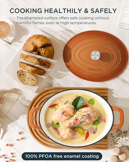 Enameled Cast Iron Dutch Oven - 9.3QT Dutch Oven Pot with Lid & Cotton Potholders - Heavy-Duty Non Stick Casserole Pot for Braising, Stews, Roasting, Baking, Suitable for All Stovetops, Vibrant Orange