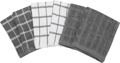 Ritz Terry Check Dish Cloth Set: Highly Absorbent & Super Soft - 100% Cotton, Durable Kitchen Cleaning Cloths for Wiping Tables and Counters, 6-Pack, Gray