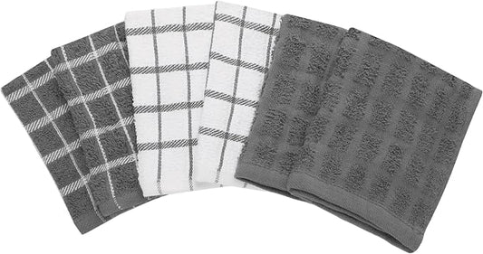 Ritz Terry Check Dish Cloth Set: Highly Absorbent & Super Soft - 100% Cotton, Durable Kitchen Cleaning Cloths for Wiping Tables and Counters, 6-Pack, Gray