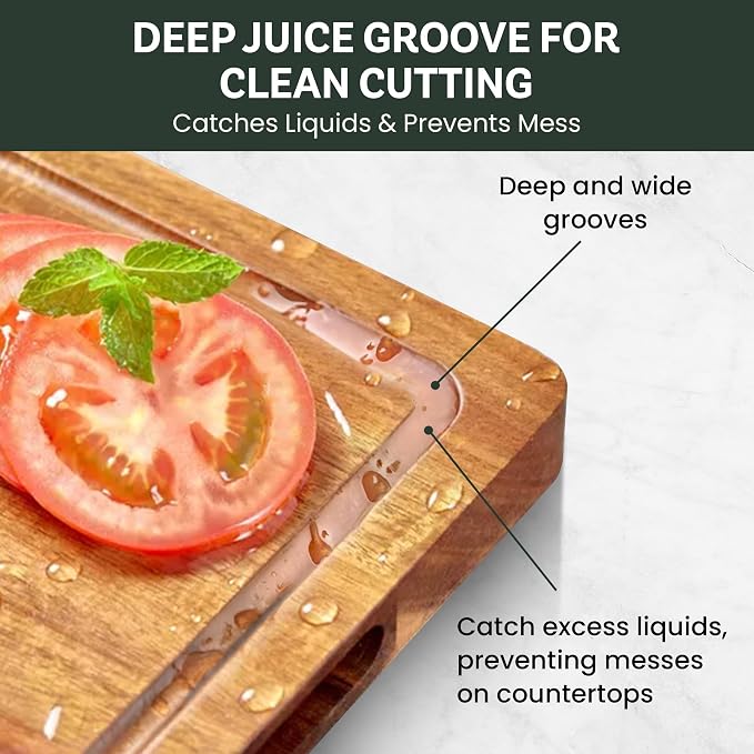 Bamboo Cutting Board for Kitchen - 18" Extra Large Wooden Cutting Board, Heavy Duty Chopping Board with Side Handles, Deep Juice Groove, Reversible Charcuterie & Cheese Board for Meat and Serving
