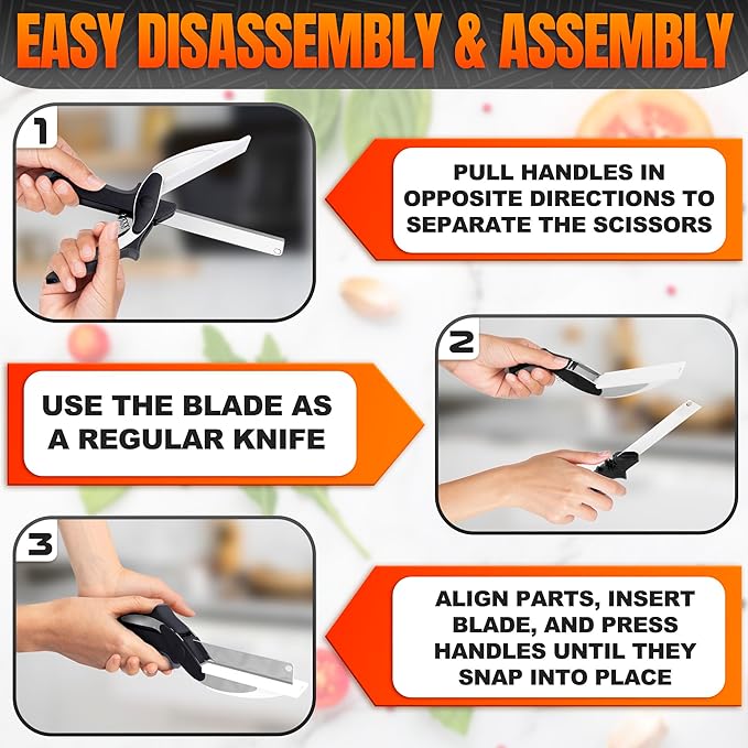 2 in 1 Cutting Board Scissors for Food - 9.6" Detachable Cheese Scissors with Cutting Board and Stainless Steel Blade - Easy-to-Use Veggie Cutter, Suitable for Fruits and Vegetables at Dad's Party