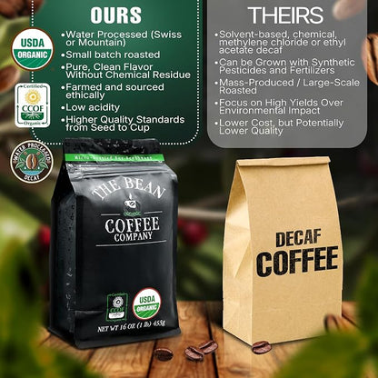 The Bean Organic Coffee Company Water Processed DECAF Caramel, Medium Roast, Ground Coffee, 16-Ounce Bags (Pack of 2), Café Molido Tostado Orgánico descafeinado
