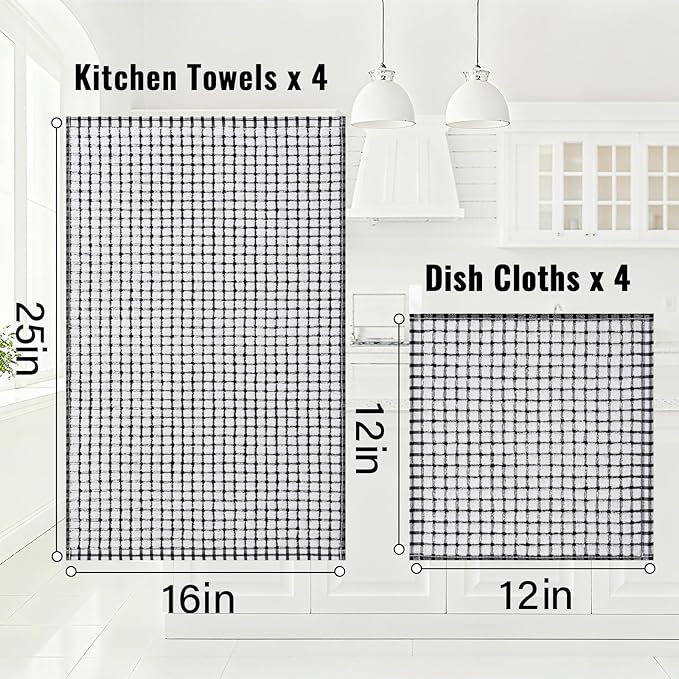 Homaxy Kitchen Towels and Dishcloths Set, 16 x 25 and 12 x 12 Inches, Set of 16 Cotton Terry Kitchen Dish Towels, Super Soft and Absorbent Dish Cloths, Black