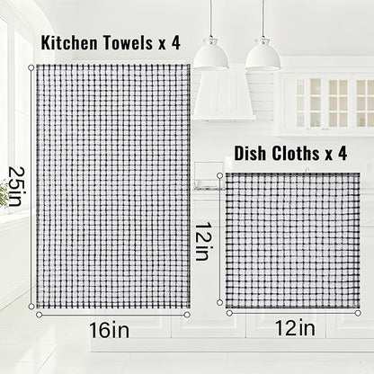 Homaxy Kitchen Towels and Dishcloths Set, 16 x 25 and 12 x 12 Inches, Set of 16 Cotton Terry Kitchen Dish Towels, Super Soft and Absorbent Dish Cloths, Black