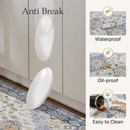GENIMO Kitchen Mats for Floor, 2PCS Kitchen Rugs Non Slip Washable, Waterproof Anti Fatigue Mat, Comfort Standing Runner Rug for Sink, Office, Laundry, Home, 17.3"x59"+17.3"x30", Muted Blue