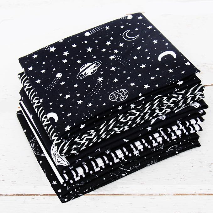 Threadart 5 Fat Quarter Bundles - Black Color Builder Prints 100% Cotton Fabric - Premium 100% Cotton Quilting Fabric - No Duplicates - Full Size Fat Quarters 18"x21"
