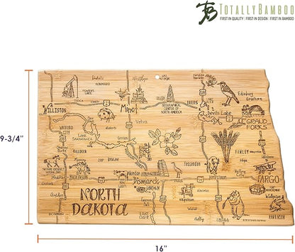 Totally Bamboo Destination North Dakota State Shaped Serving and Cutting Board, Includes Hang Tie for Wall Display