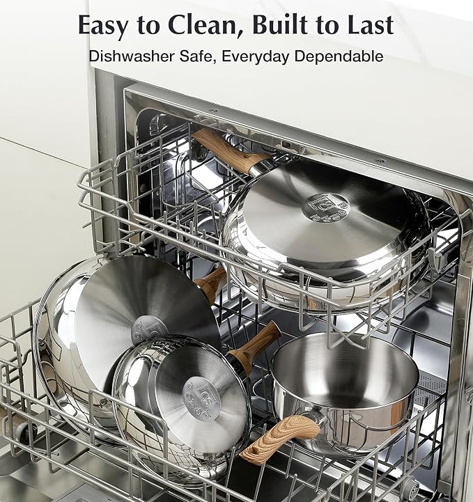 KOCH SYSTEME CS Stainless Steel Coowkare Set 10PCS, Professional 18/10 Stainless Steel Pots and Pans Set with Cool-Touch Handles, Tri-ply Base, Kitchen Cookware Sets, Cooking Set Induction Compatible