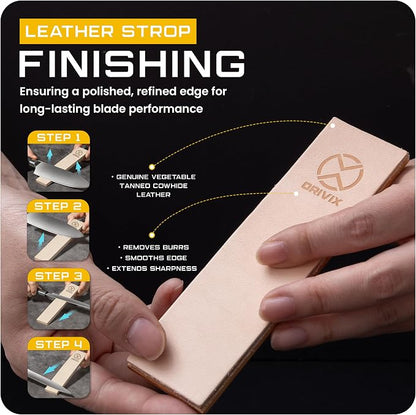 Rolling Knife Sharpener Kit – Magnetic 2-Angle Base, 3.86 Inches Longer Wooden Roller, 2 Grit Discs (600 Diamond & 3000 Ceramic) and Leather Strop