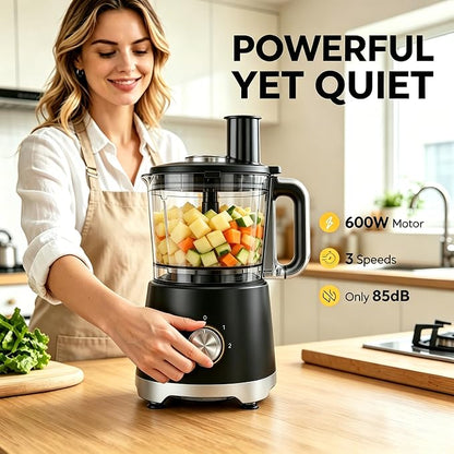Simple Deluxe 10.5 Cup Food Processor, Multi-Functional Vegetable Choppers Food Grinder with Slicing Shredding Chopping Kneading, Suitable for Smoothie Fruit Dough, 2.6QT, Classic Black