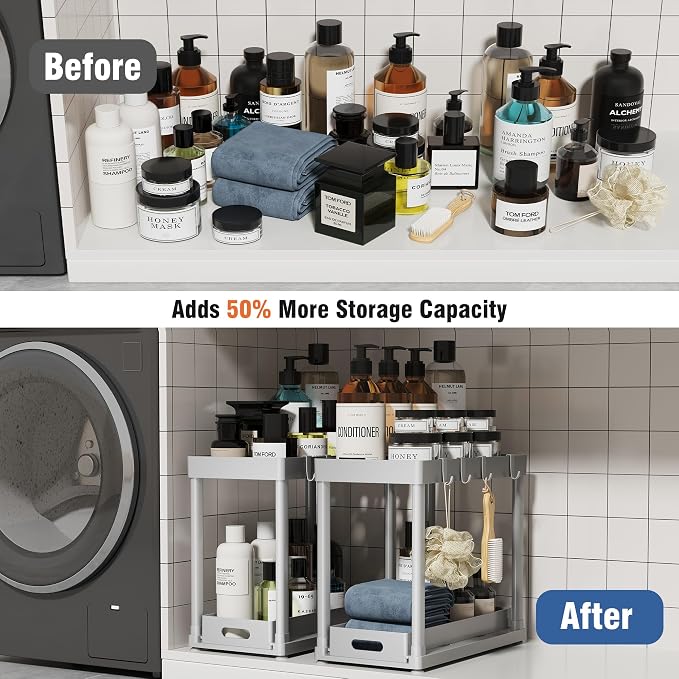 2 Pack Pull-Out Storage Organizers, Under Sink Organizer and Storage for Bathroom & Kitchen,Multi-Purpose Under Cabinet Organizers and storage Black