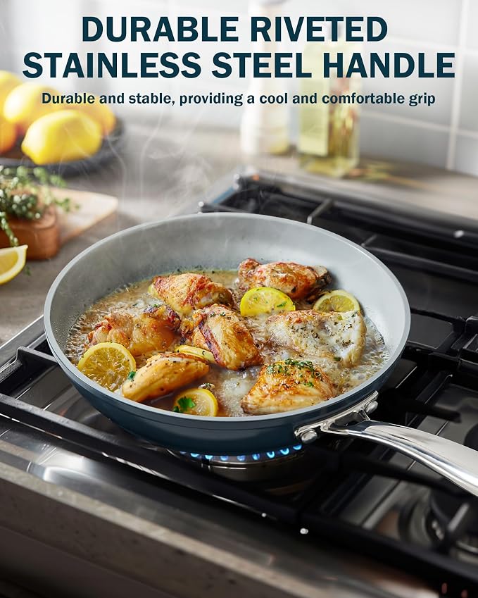 Cook N Home Classic Nonstick Cookware Set, Pots and Pans Cookware Set with Glass Lids and Comfortable Handles, Induction Compatible, 10-Piece, Blue