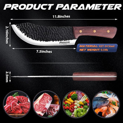 Huusk Meat Cleaver Knife - 7" Butcher Knife for Meat Cutting - Hand Forged Chopping Knives with Ergonomic Handle - Ultra Sharp Kitchen Chef Knives for Home Outdoor BBQ, Gifts for Men and Women