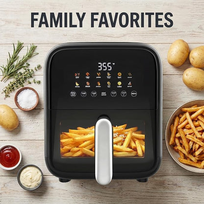 OLIXIS Air Fryer with Window 7.9QT, 12-In-1 Large Air Fryer for Family, 400°F Rapid Air Crispy Technology, Roast Bake Dehydrate Reheat, Nonstick & Easy-Clean Basket, 1800W, Black