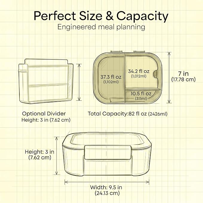KARRICO Leakproof Lunch Box – 3-Compartment Bento Box, Cooler Pack & Adjustable Divider, Extra Large & BPA-Free – Dishwasher Safe, Ideal for On-the-Go Meals, Navy & Blue