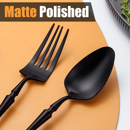 Lemeya 20 Piece Matte Black Silverware Set,18/10 Stainless Steel Flatware Set Service for 4,Unique Cutlery Set with Canton Tower Handle,Forks Spoons and Knives Set,Dishwasher Safe