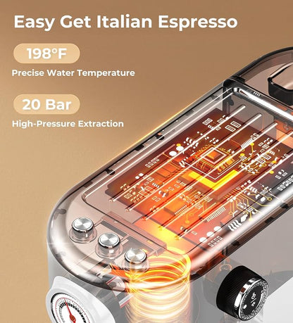 Atatix 20 Bar Espresso Machine with Milk Frother, Professional Compact Espresso Maker, Stainless Steel Coffee Machine with Precise Temp Control & 44oz Removable Water Tank for Latte, Cappuccino, White