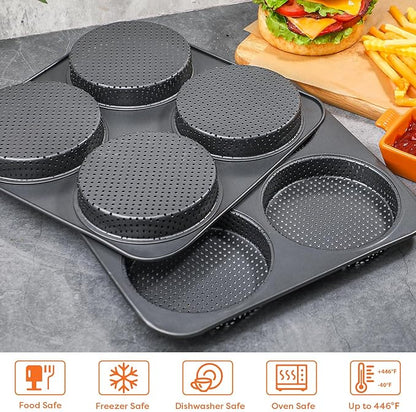 Webake 5" Large Hamburger Bun Pan, Nonstick Bun Pans for Baking, Heavy Gauge Carbon Steel, Homemade Burger Set of 2