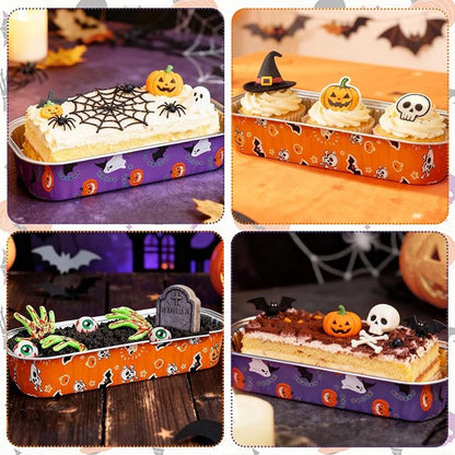 100Pack Halloween Mini Cake Pans Disposable Mini Loaf Pans with Lids and Spoons, 6.8Oz Aluminum Foil Pans Tins, Individual Dessert Cups Containers for Sales,Party,Picnics