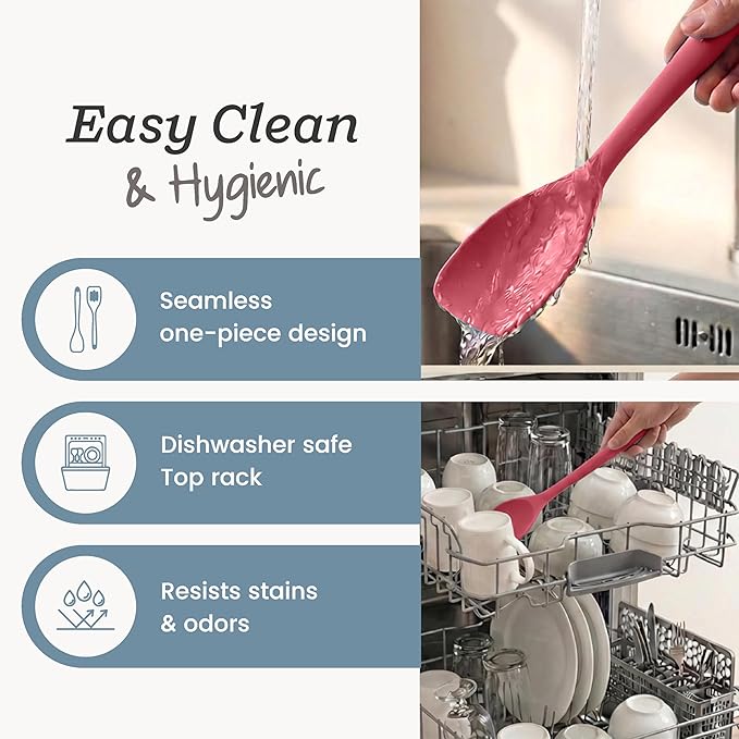 StarPack XL Spoonula The All-Rounder 13.5 Inch - LFGB Silicone Spoon Spatula, 600°F Heat Resistant, BPA-Free - One-Piece Seamless, Dishwasher Safe - for Nonstick Cookware and Deep Pots, Earthy Pink