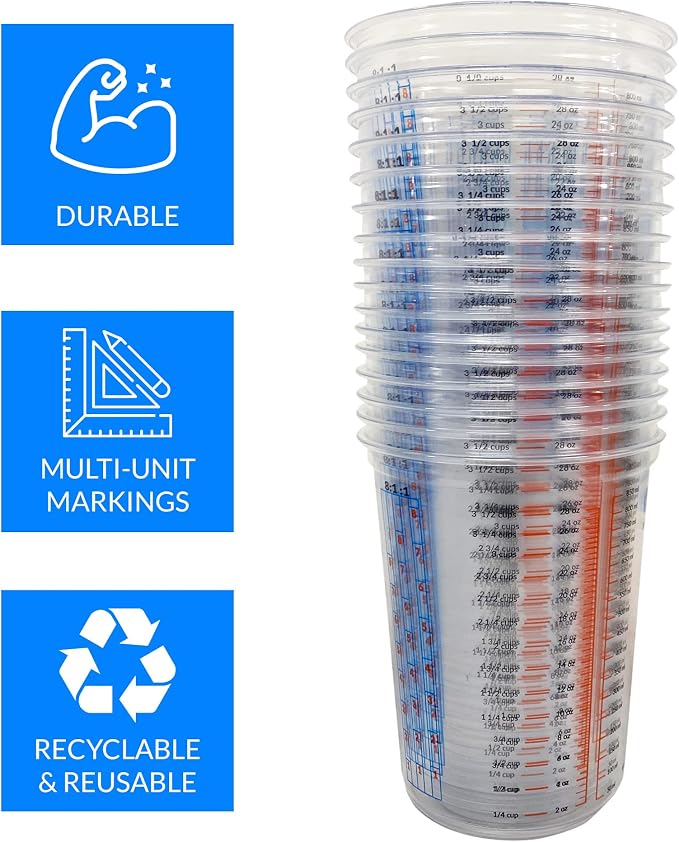 Reli. (50 Pcs) 32 oz (1 quart) Paint Mixing Cup | Disposable Measuring Cups | Clear Plastic Mixing | Use for Paint, Epoxy, Resin, Pigments (32oz)