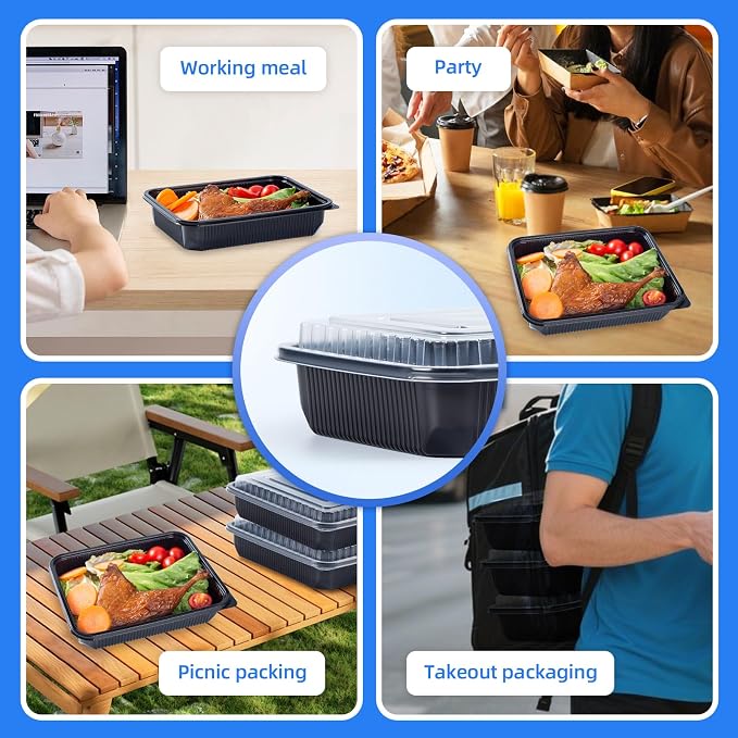 YANGRUI 40 Pack 48oz Meal Prep Containers - Shrink-Wrapped No Pre-Wash | Single Deep Compartment Leakproof | Shatterproof Flexible Pure PP | Microwave Safe To-Go Box for Chicken, Ribs & Leftovers