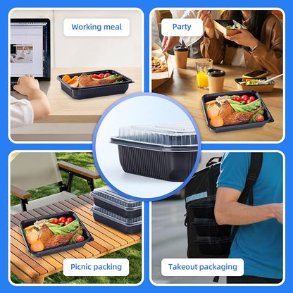YANGRUI 40 Pack 48oz Meal Prep Containers - Shrink-Wrapped No Pre-Wash | Single Deep Compartment Leakproof | Shatterproof Flexible Pure PP | Microwave Safe To-Go Box for Chicken, Ribs & Leftovers