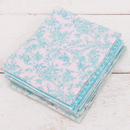 Threadart Exclusive 5 Fat Quarter Bundles - Light Aqua Vintage Prints 100% Cotton Fabric - Premium 100% Cotton Quilting Fabric - No Duplicates - Full Size Fat Quarters 18"x21" - Light Aqua