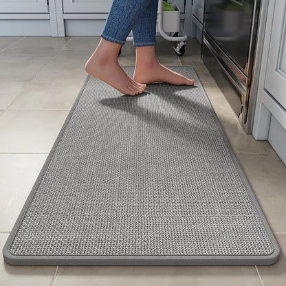 YDKGL Kitchen Rugs Mat Non Slip Washable, Linen-Look 0.3" Thick Soft Cushioned Absorbent Kitchen Mats for Floor, Mild Anti-Fatigue Runner Rug Sink Mat Laundry Standing Mats, Easy Clean, Gray 17"x47"
