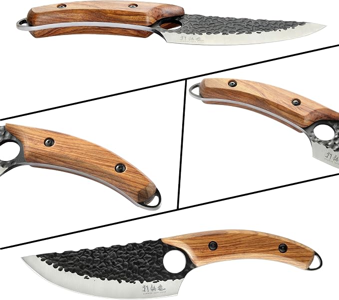 HAMMER IRON ALLEY Japanese Chef Knife, HIA 5.7 inch Sharp Kitchen Knife with Sheath, Hand Forged Butcher Viking Cleaver Knife for Meat Cutting, Home, Camping, BBQ, Black
