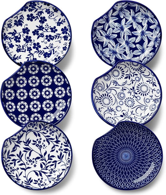 vancasso 6-Pack Ceramic Spoon Rest for Stove Top, Decorative Ceramic Cooking Spoon Holder for Kitchen Counter, 4.8 Inch Blue White Chinoiserie Floral Spoon Rest, Farmhouse Style, SELENE Series