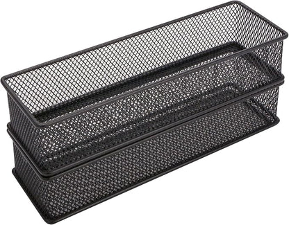 Annova Mesh Stackable Drawer Cabinet and Shelf Organizer Bins Storage Basket School Office Supply Holder Tray- Set of 2 (Black, 3x9x2 Inch)