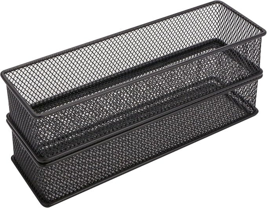 Annova Mesh Stackable Drawer Cabinet and Shelf Organizer Bins Storage Basket School Office Supply Holder Tray- Set of 2 (Black, 3x9x2 Inch)